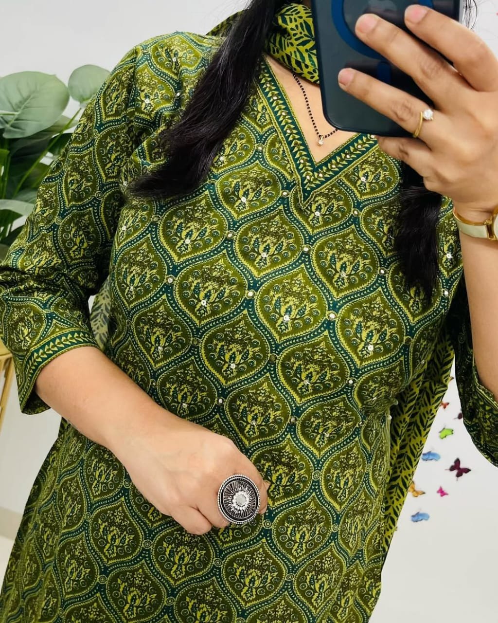 Floral Printed Cotton Kurti Pant Set with Dupatta